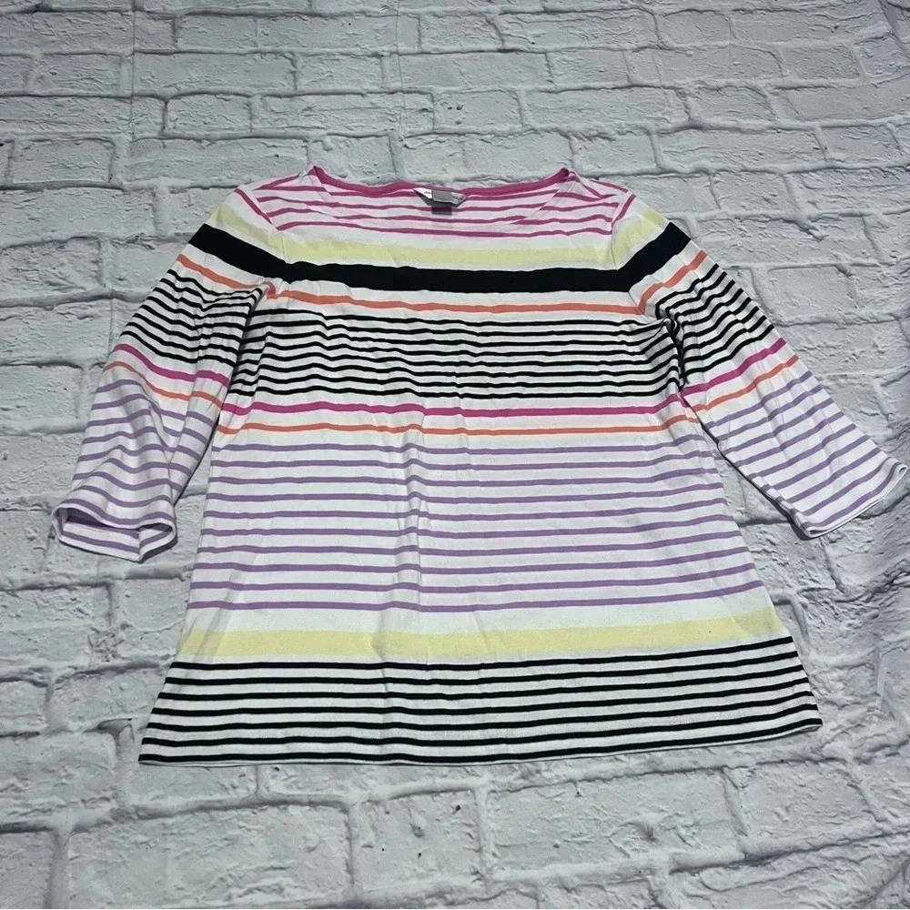 Christopher & Banks Striped Top 3/4 Sleeve Knit‎ T-Shirt Colorful Stripes L